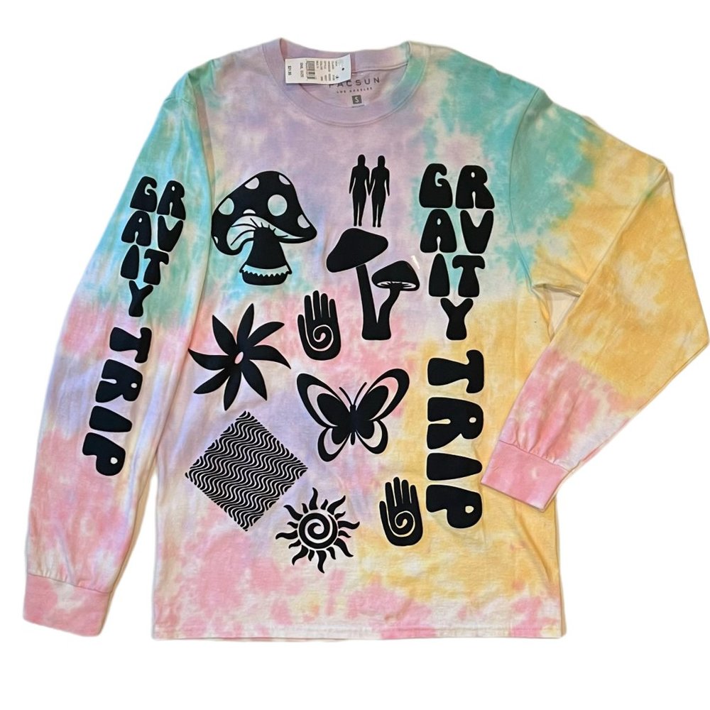 PacSun Tie-Dyed 'Gravity Trip' Graphic Long Sleeve T-Shirt Unisex Small NWT